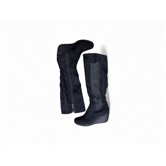 Kenneth Cole Reaction Worth Ur While Black Suede Wedge Tall Boots 7M - Picture 2 of 4